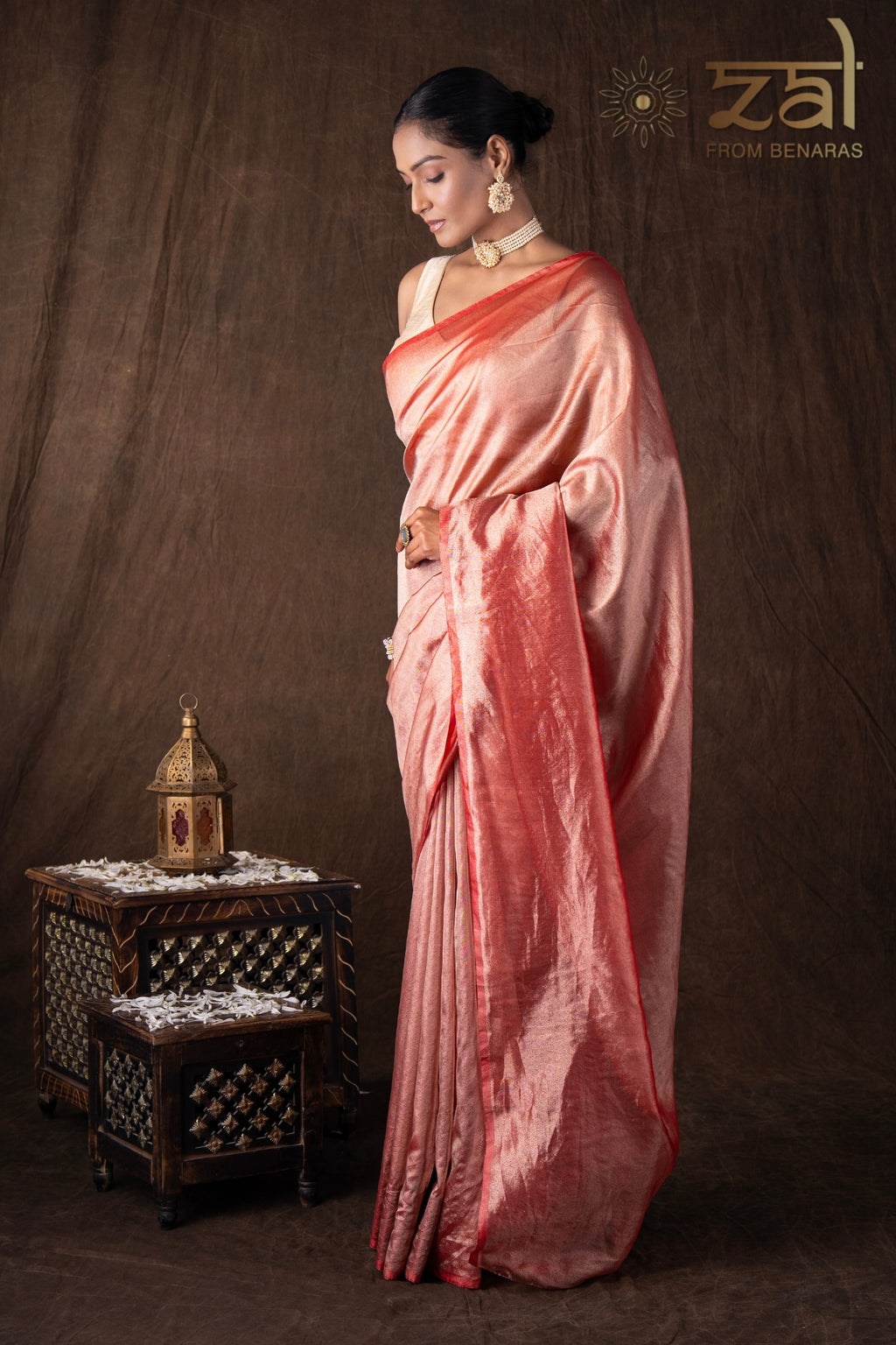 Red pure Tissue Plain Banarsi Handloom Saree