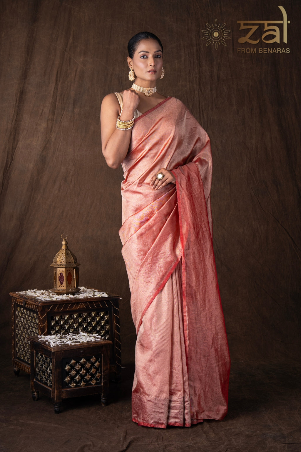 Red pure Tissue Plain Banarsi Handloom Saree