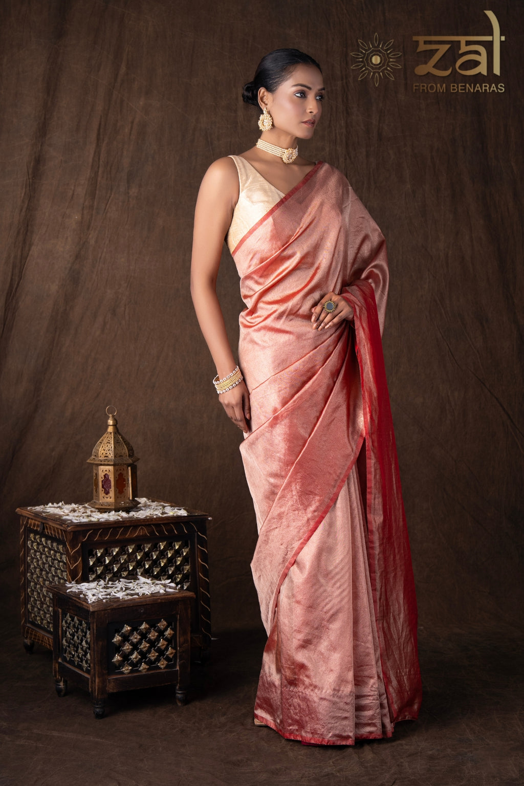 Red pure Tissue Plain Banarsi Handloom Saree