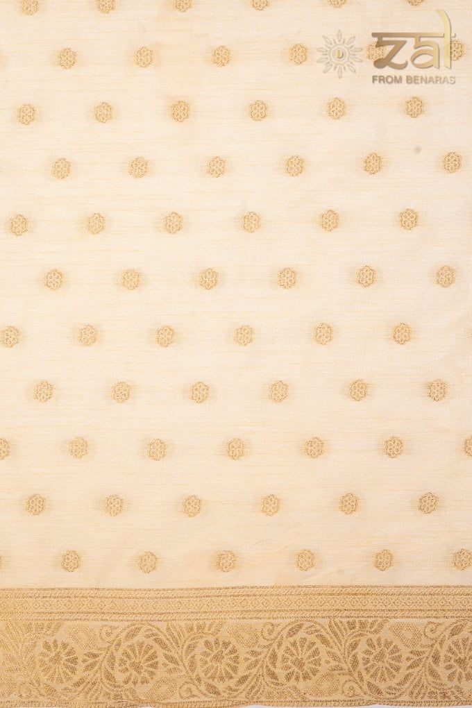 Cream Pure Katan Silk Banarasi Handloom Saree