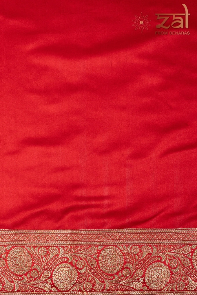 Red Pure Katan Satin silk Banarasi Handloom Saree