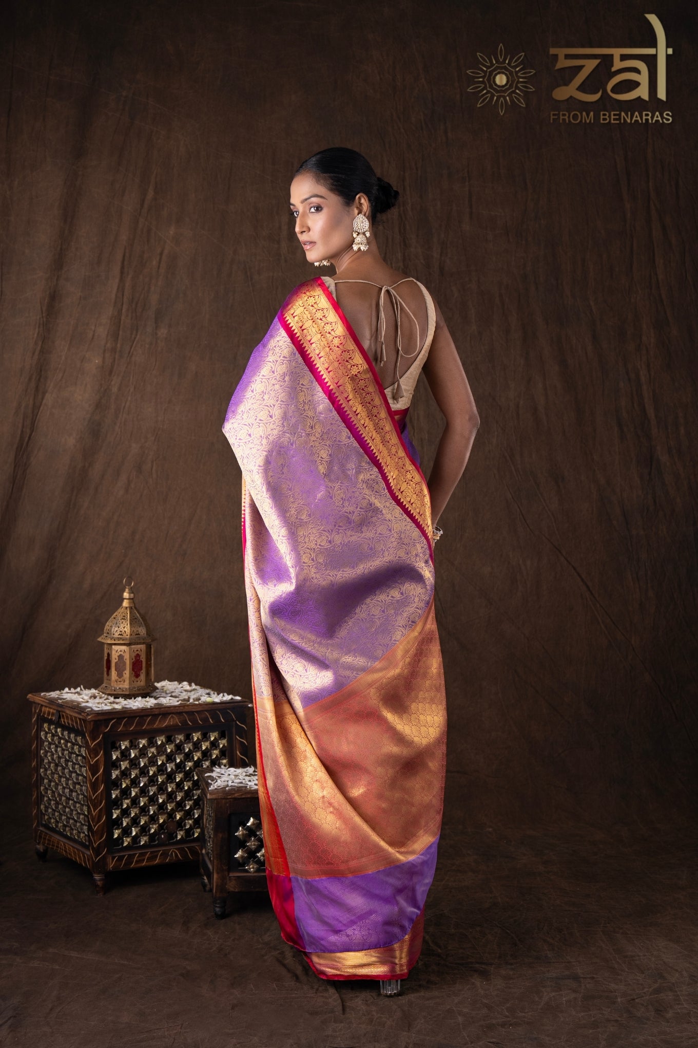Mauve Red Tissue Zari Brocade Banarasi Handloom Saree