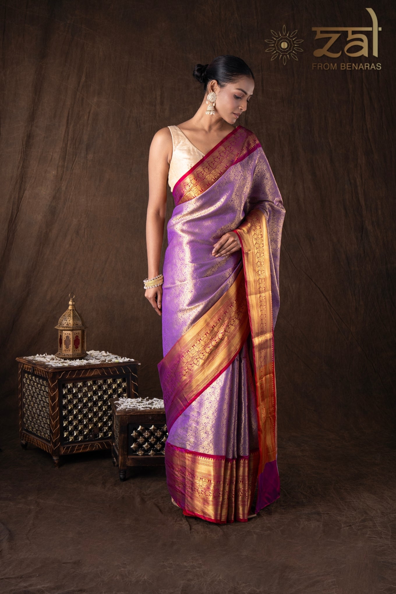 Mauve Red Tissue Zari Brocade Banarasi Handloom Saree