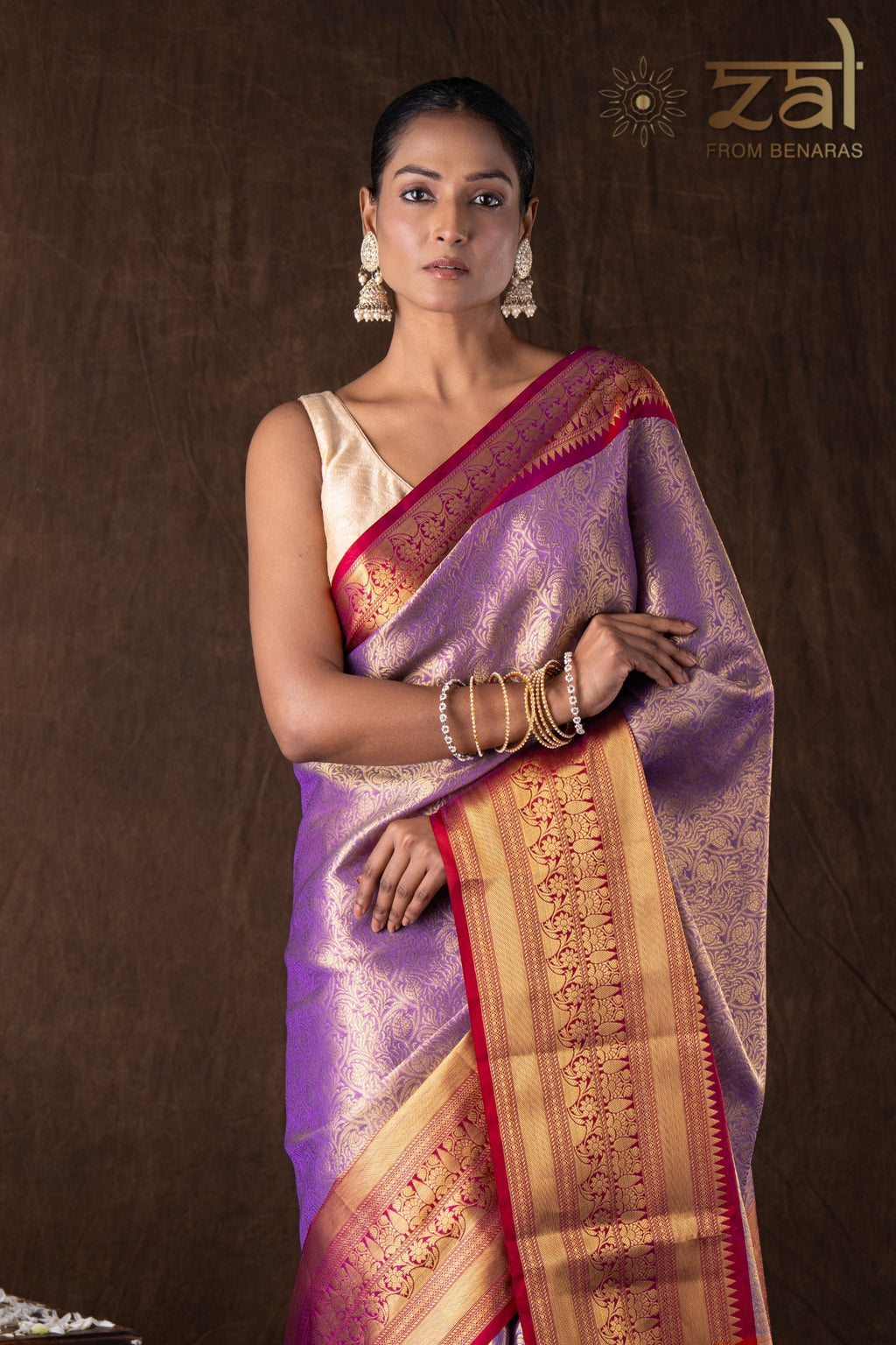 Mauve Red Tissue Zari Brocade Banarasi Handloom Saree