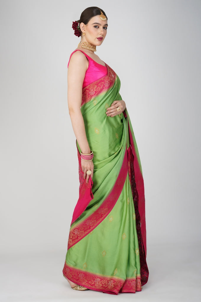 Parrot Green Pure Katan Silk banarasi handloom Saree