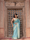 Powder Blue Pure Katan Silk Banarasi Handloom Saree