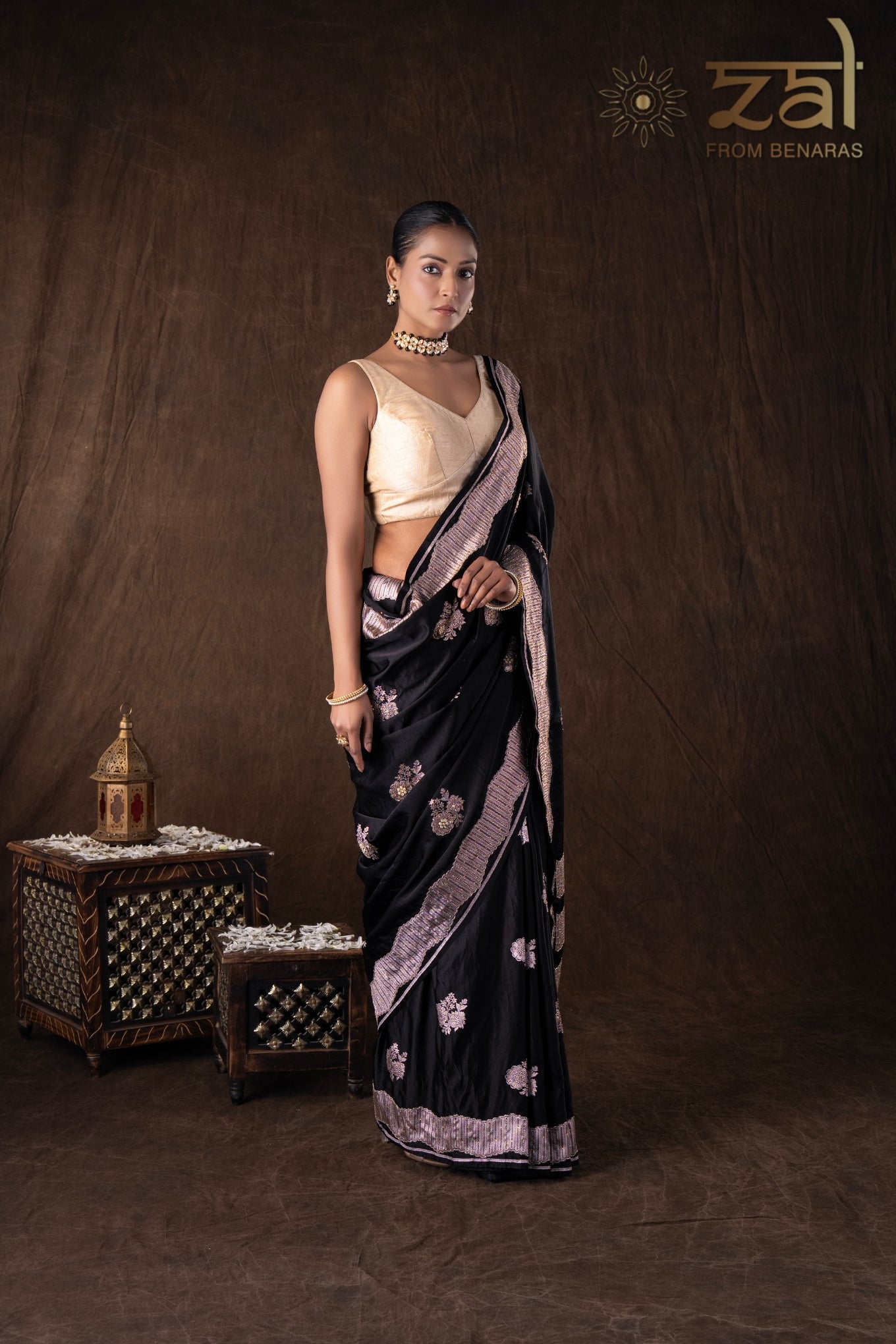 Black Pure Katan Silk Handwork Saree