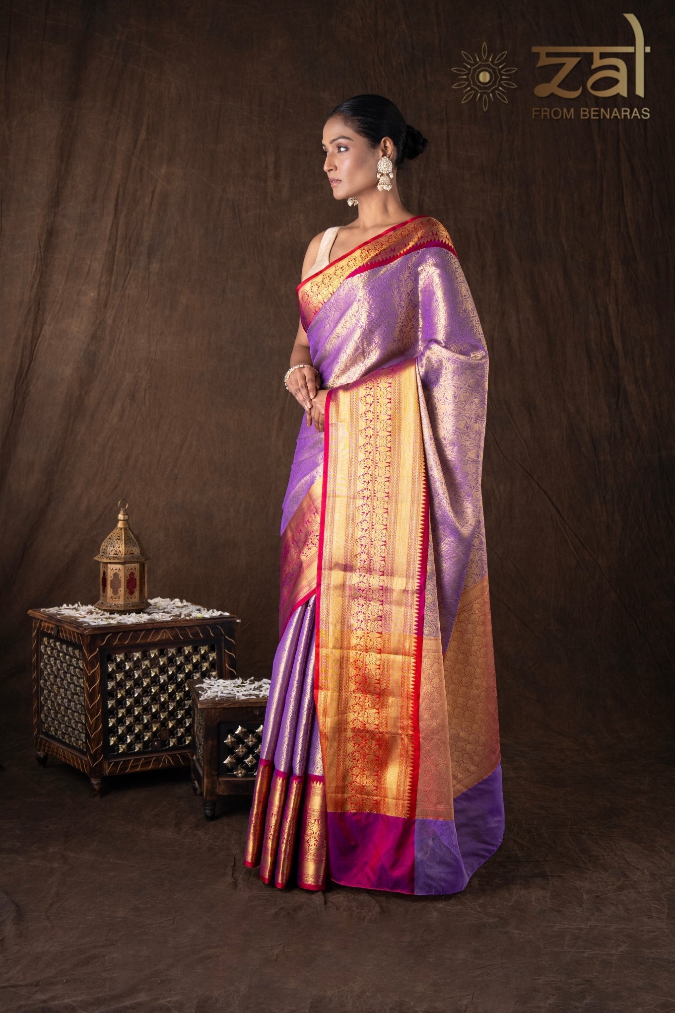 Mauve Red Tissue Zari Brocade Banarasi Handloom Saree