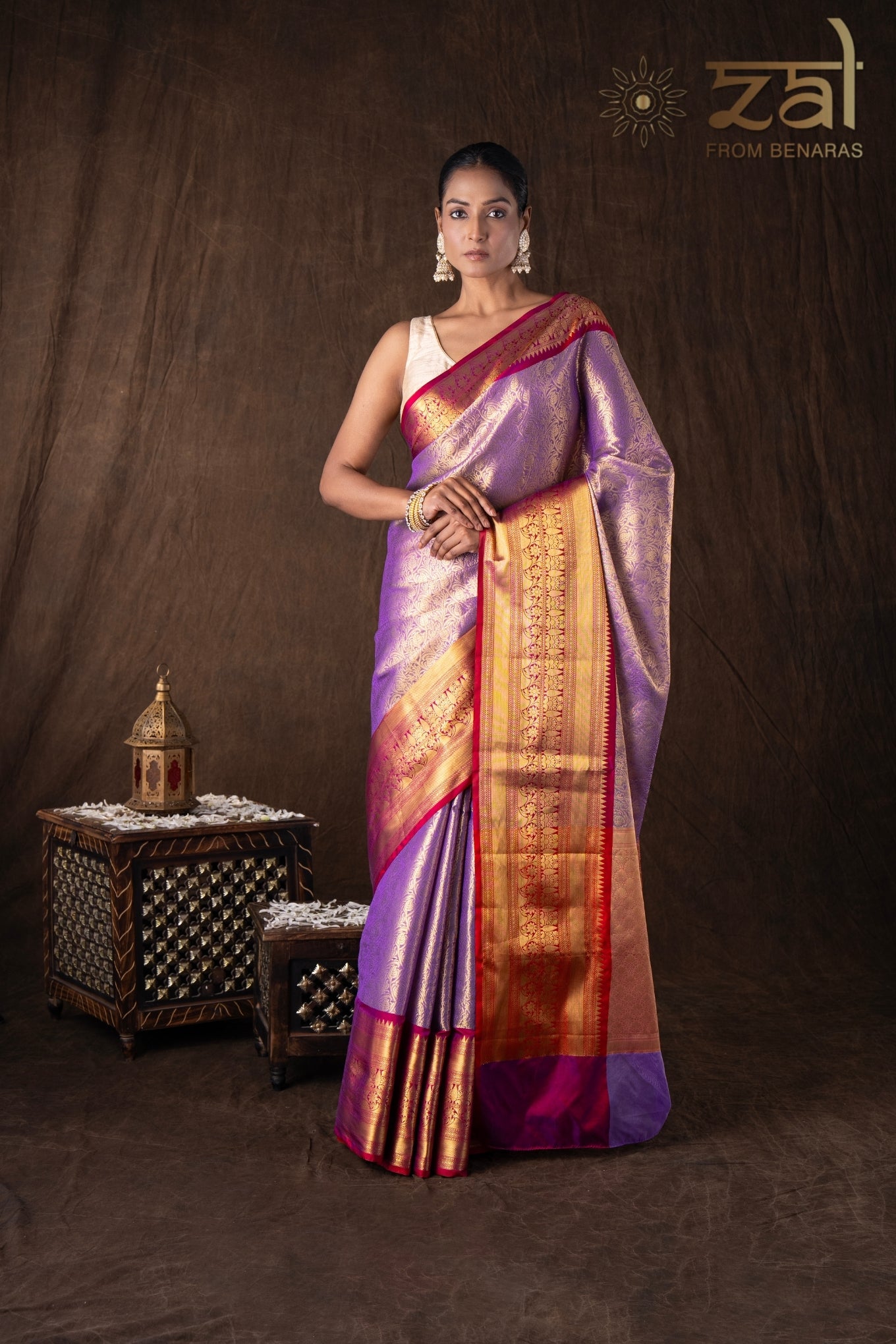 Mauve Red Tissue Zari Brocade Banarasi Handloom Saree
