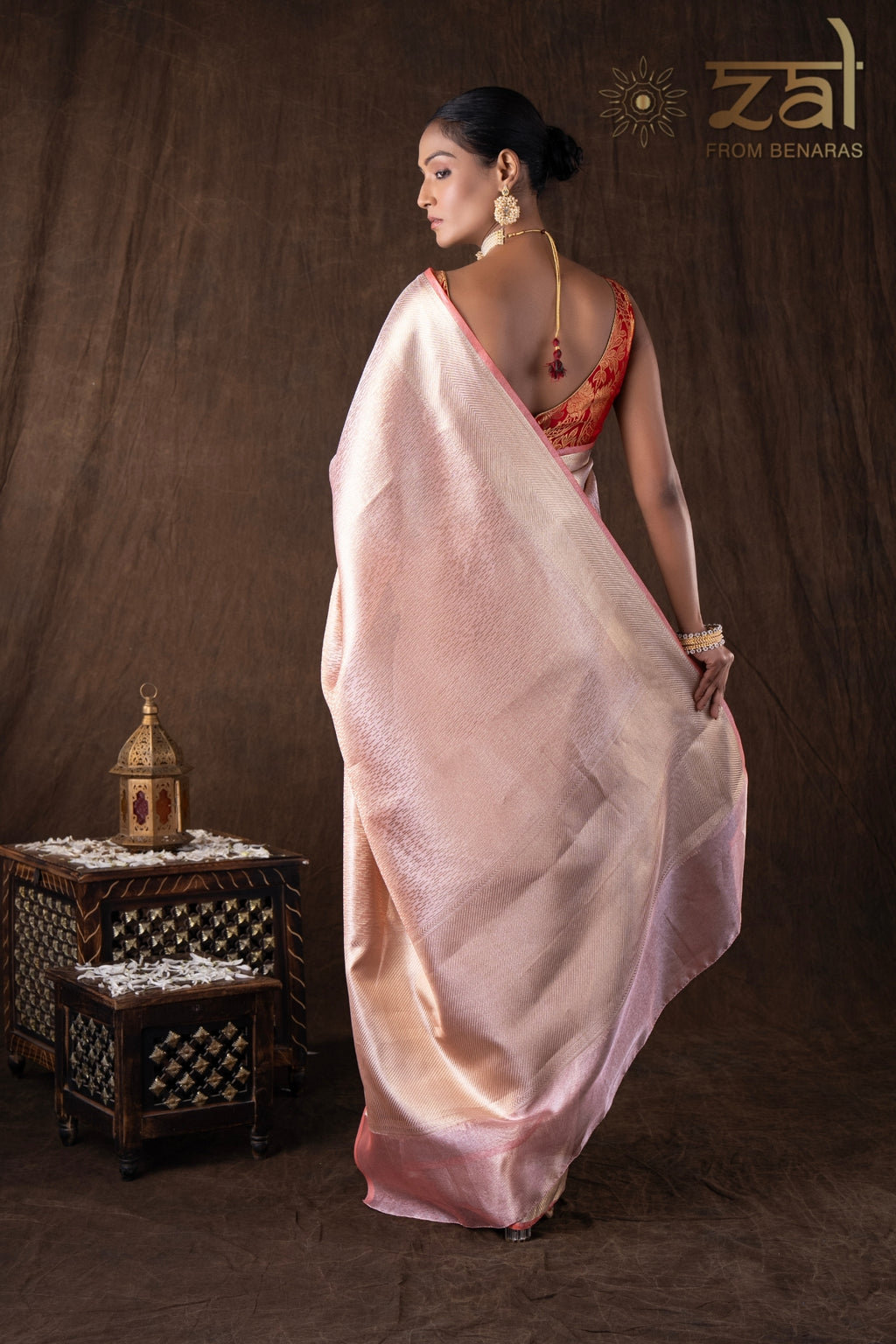 Peach Pure katan Silk Brocade Banarsi Handloom Saree