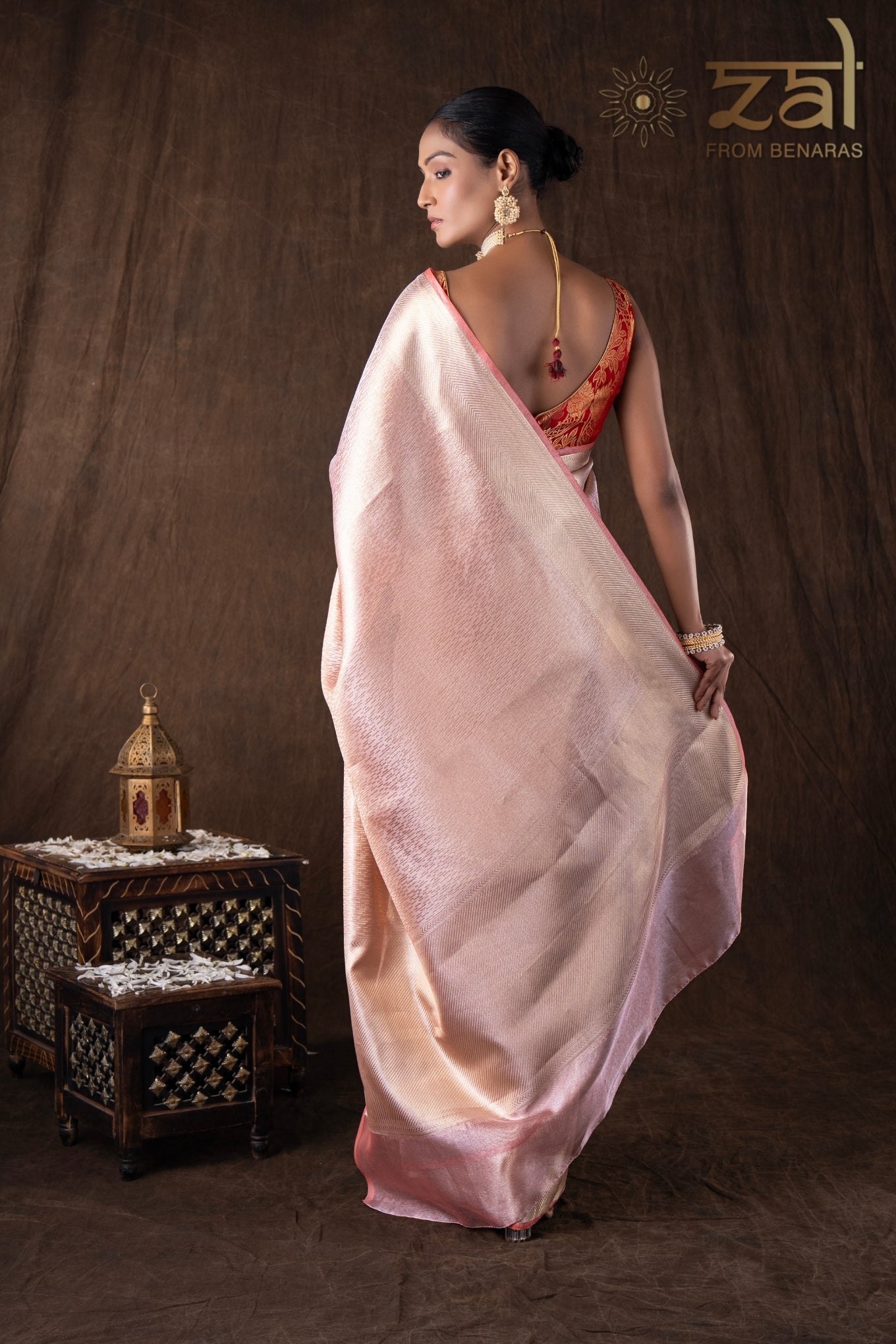 Peach Pure katan Silk Brocade Banarsi Handloom Saree