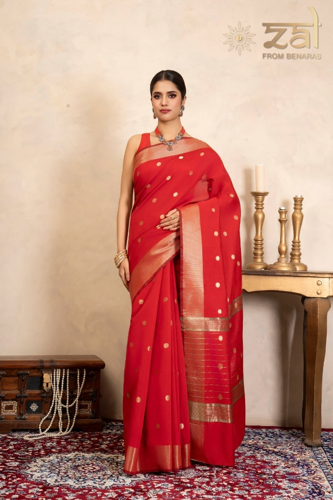 Red Chiffon Silk Banarasi Handloom Saree