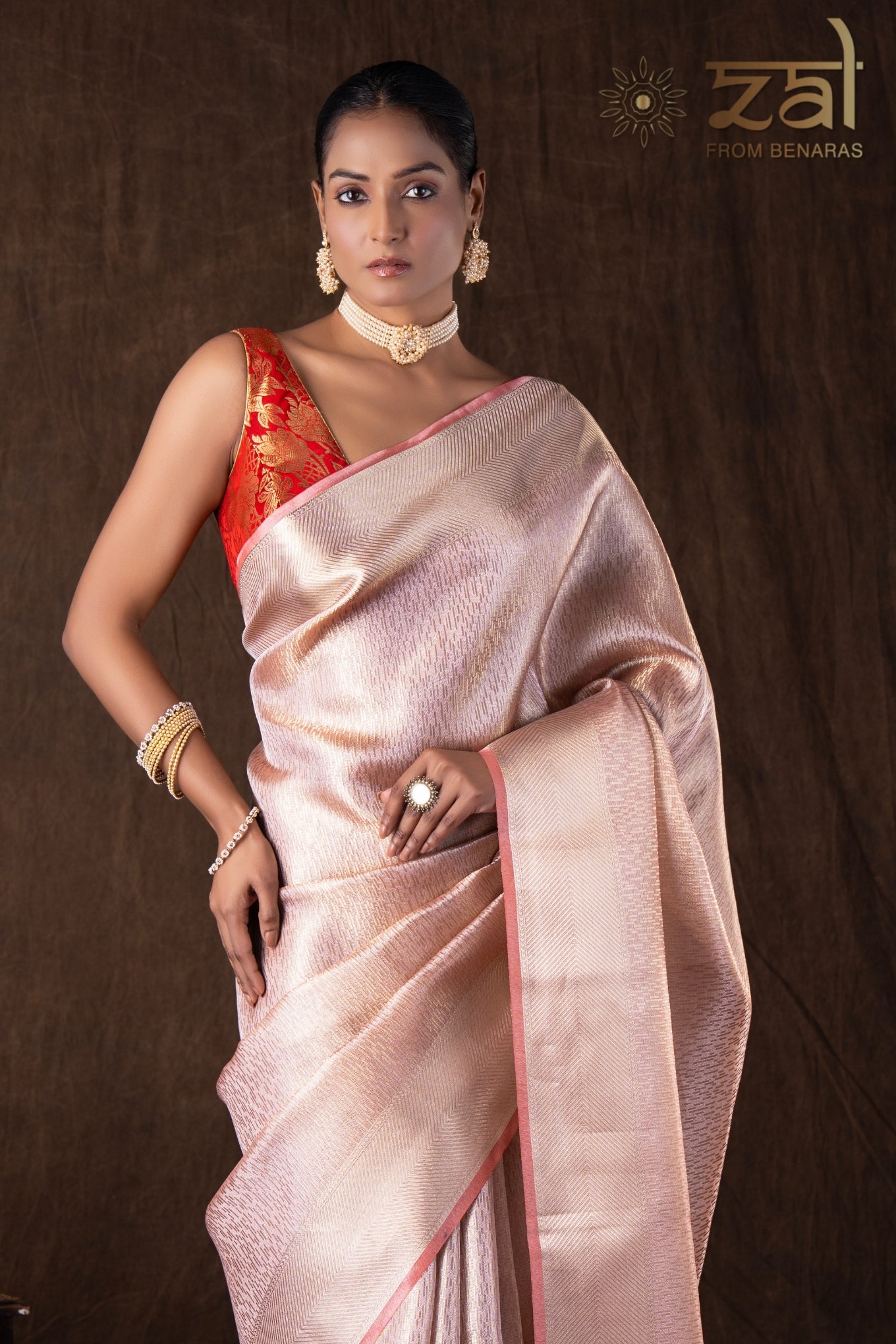 Peach Pure katan Silk Brocade Banarsi Handloom Saree