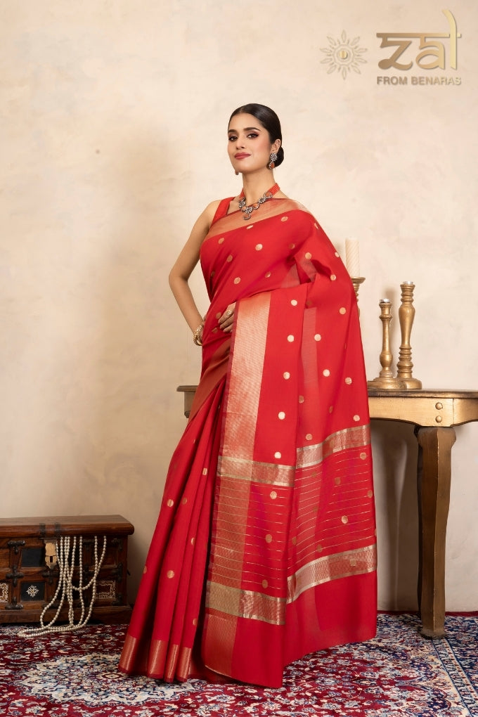 Red Chiffon Silk Banarasi Handloom Saree