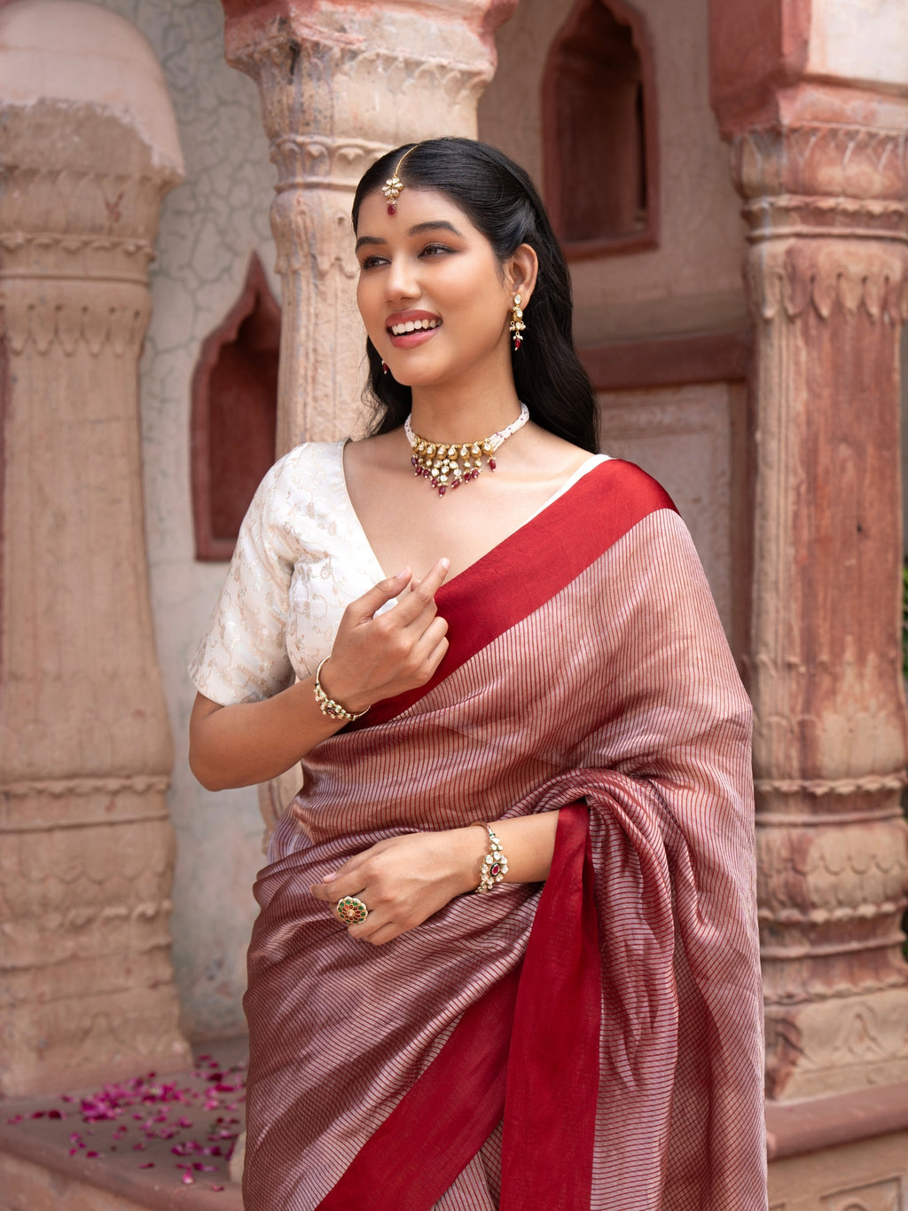 Maroon Pure Tissue Silk Banarasi Handloom Saree