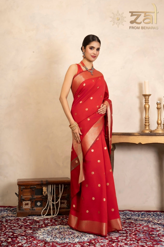Red Chiffon Silk Banarasi Handloom Saree