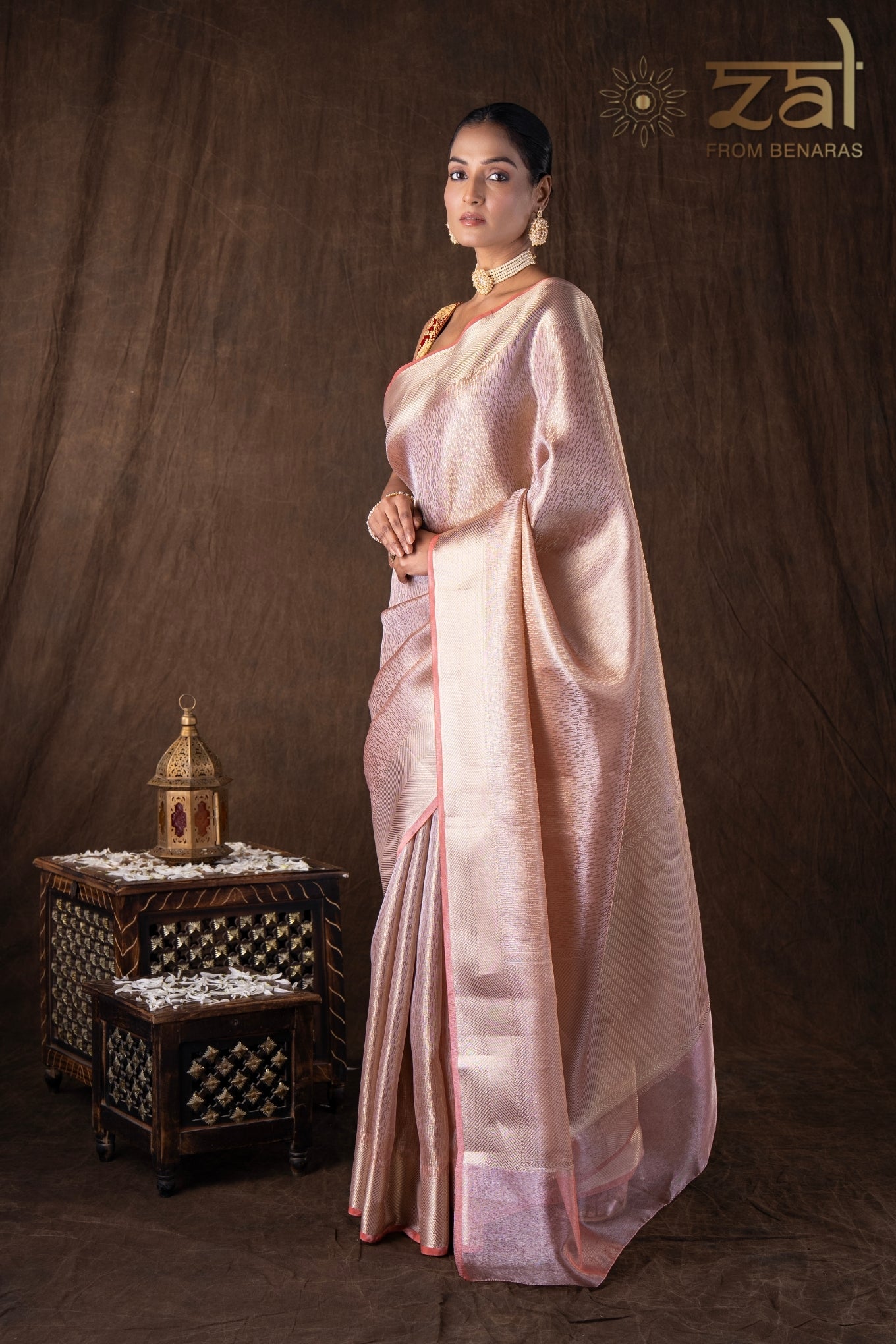 Peach Pure katan Silk Brocade Banarsi Handloom Saree