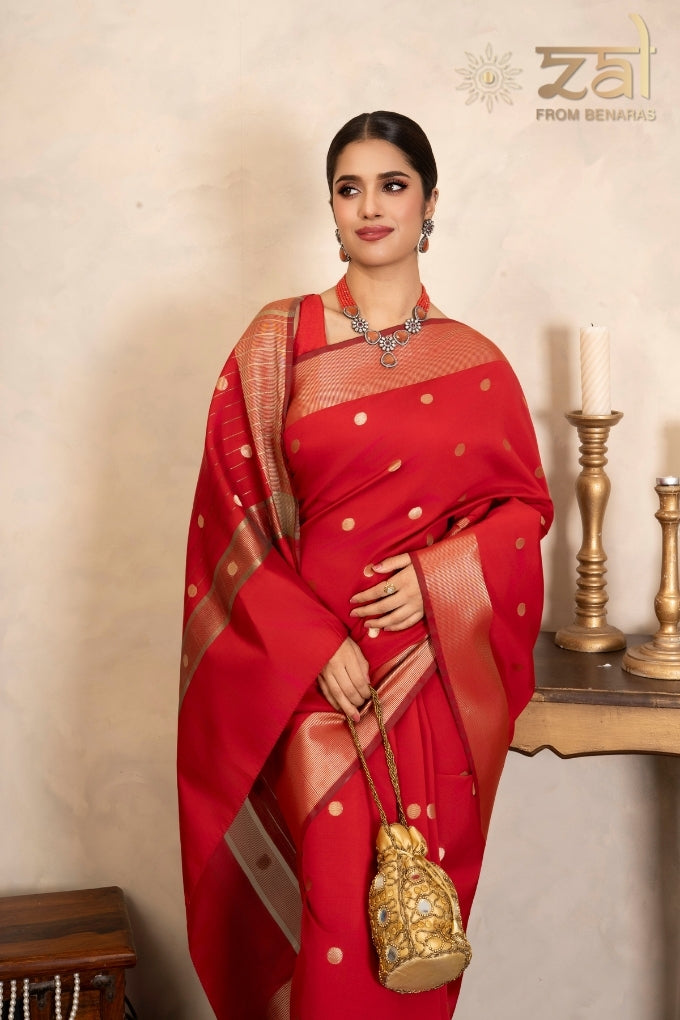 Red Chiffon Silk Banarasi Handloom Saree