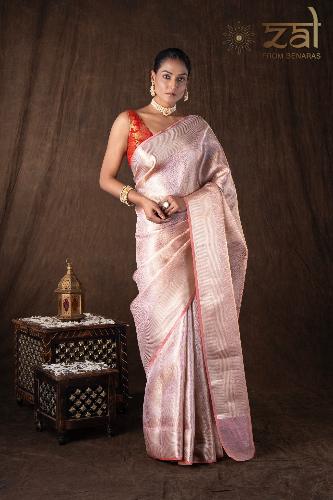 Peach Pure katan Silk Brocade Banarsi Handloom Saree