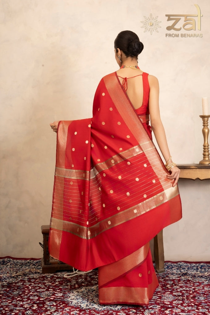 Red Chiffon Silk Banarasi Handloom Saree