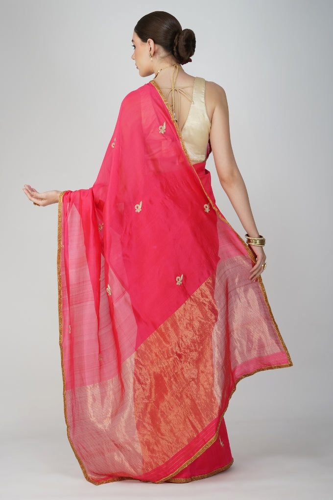 Red Pure Chanderi Silk Saree (plain)