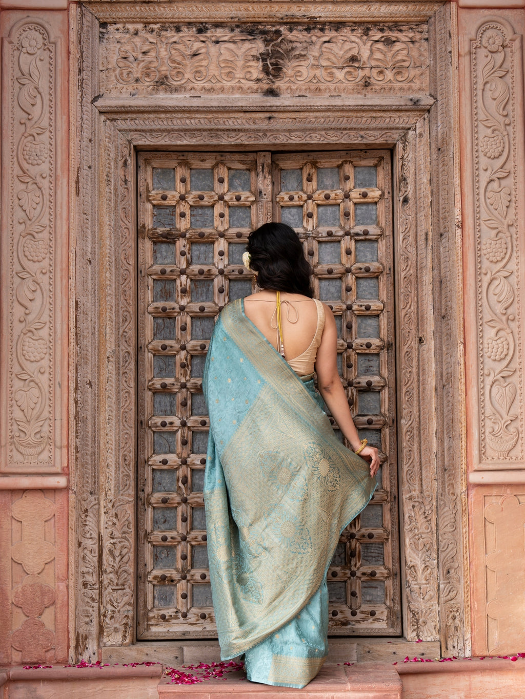 Powder Blue Pure Katan Silk Banarasi Handloom Saree