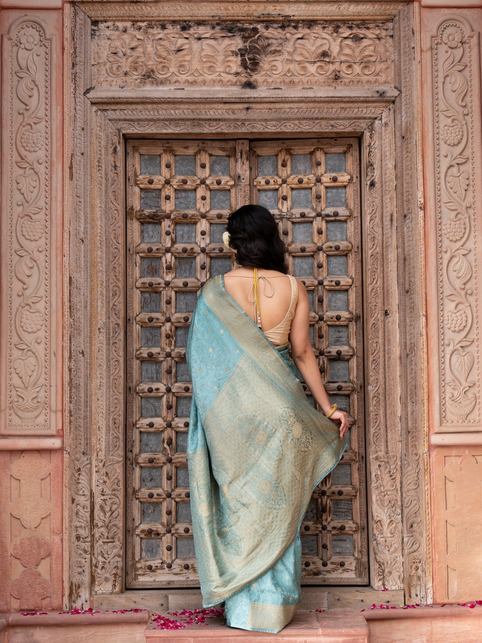 Powder Blue Pure Katan Silk Banarasi Handloom Saree