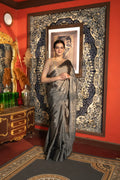 Smokey Grey Tissue Zari Pure Chanderi handloom Saree