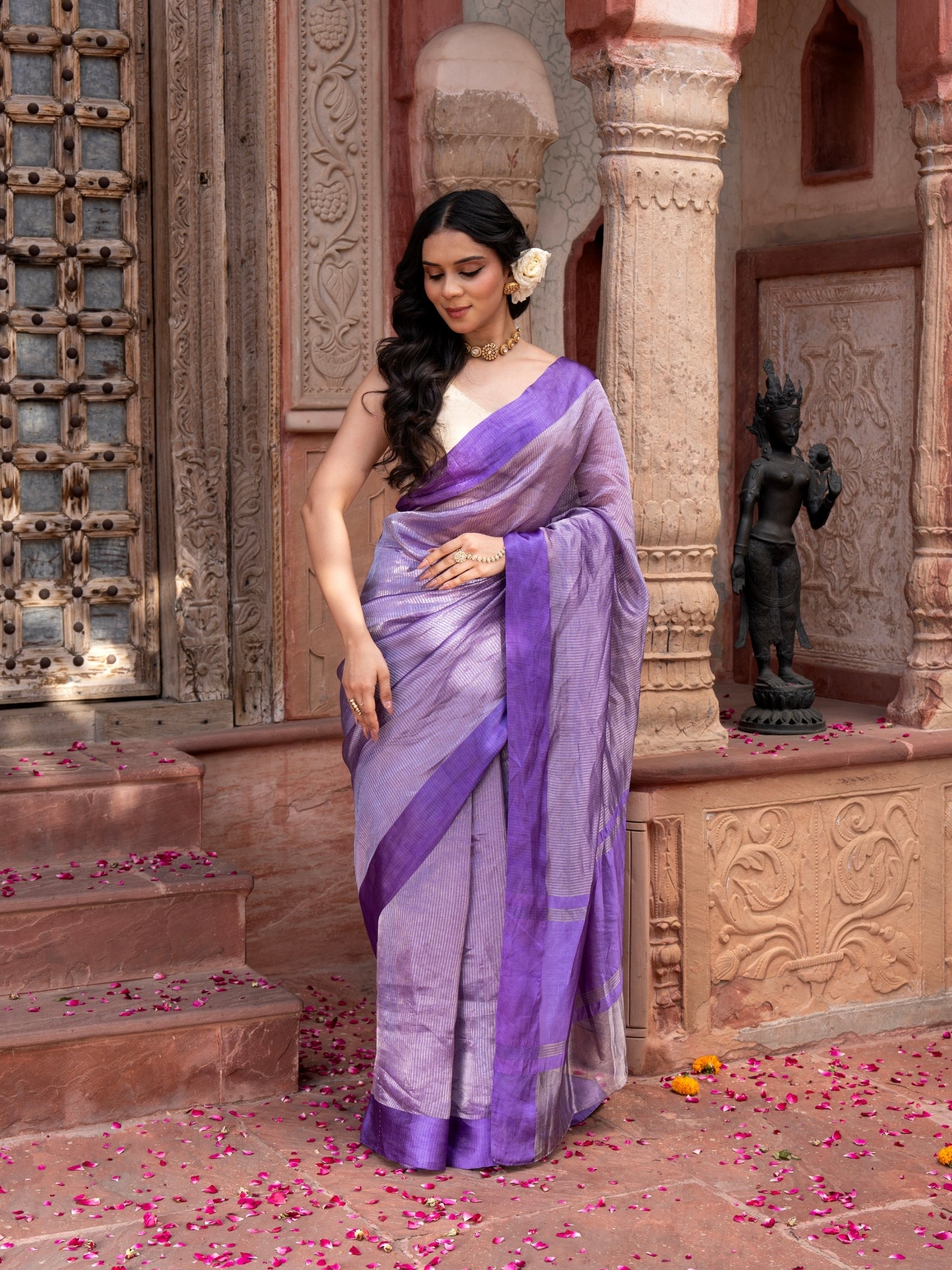 Purple Pure Tissue Silk Banarasi Handloom Saree