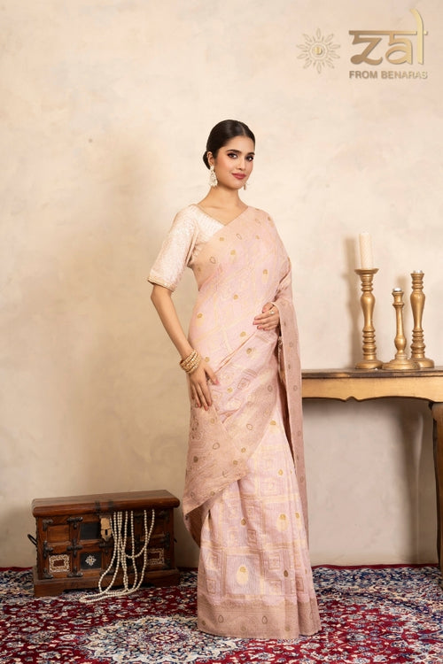 Baby Pink Pure Silk Banarasi Handloom Saree