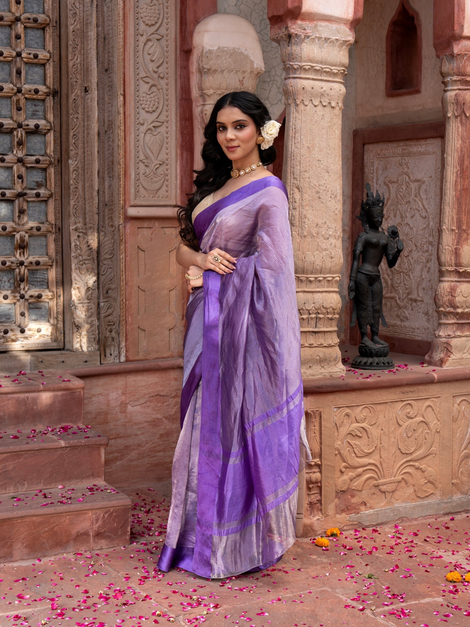 Purple Pure Tissue Silk Banarasi Handloom Saree
