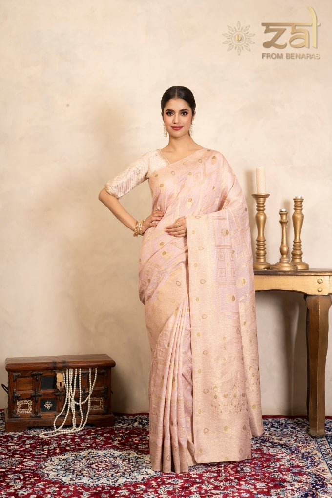 Baby Pink Pure Silk Banarasi Handloom Saree