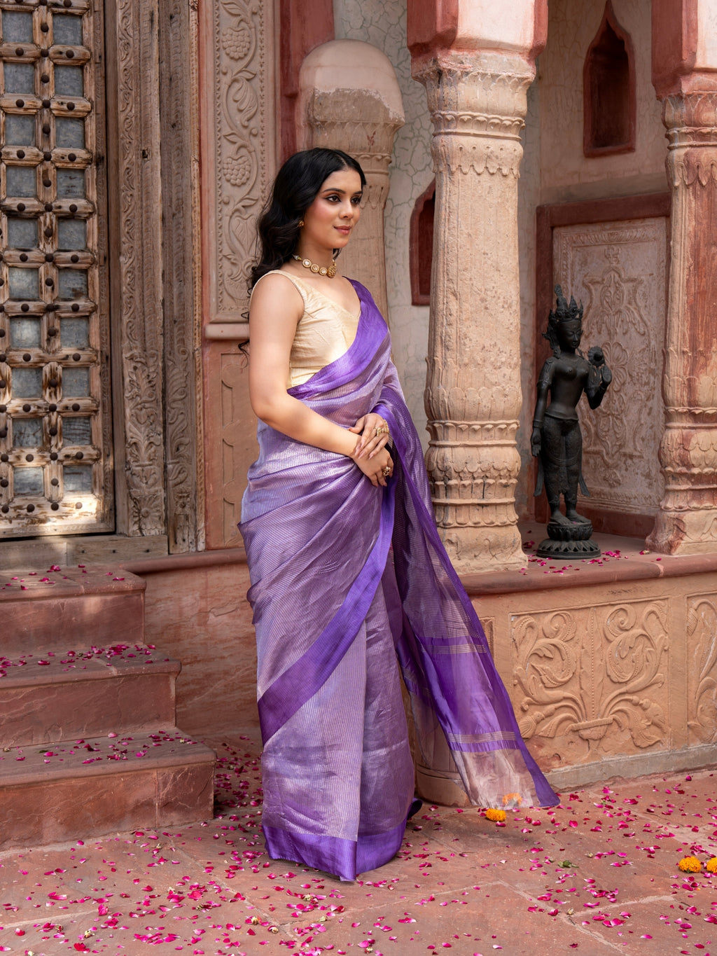 Purple Pure Tissue Silk Banarasi Handloom Saree