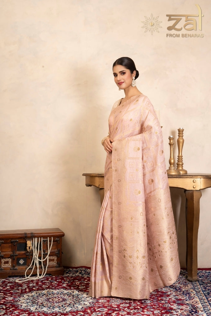 Baby Pink Pure Silk Banarasi Handloom Saree