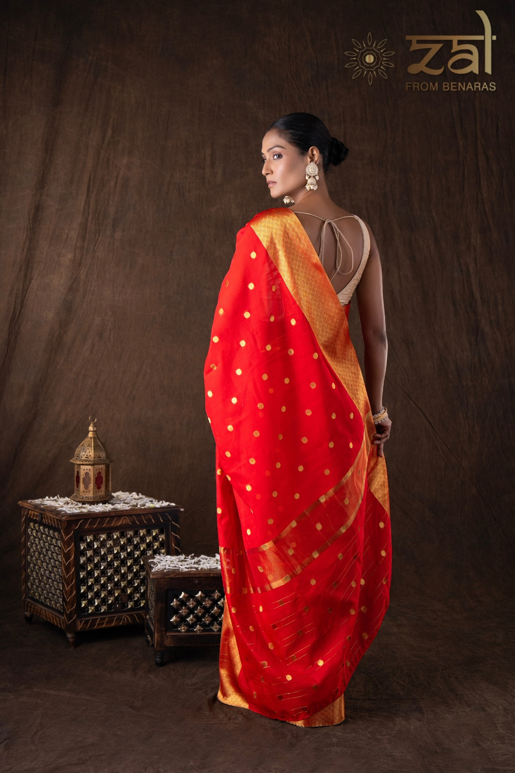 Red Katan Silk Zari Boota Banarasi Handloom Saree