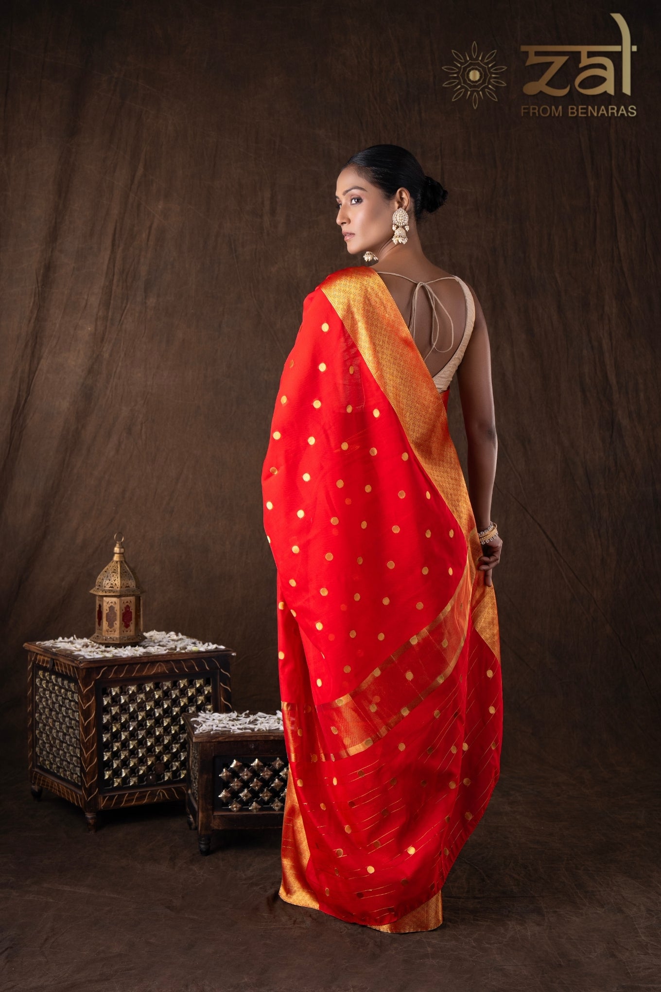 Red Katan Silk Zari Boota Banarasi Handloom Saree