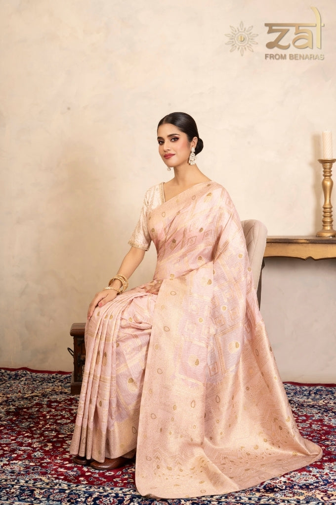 Baby Pink Pure Silk Banarasi Handloom Saree
