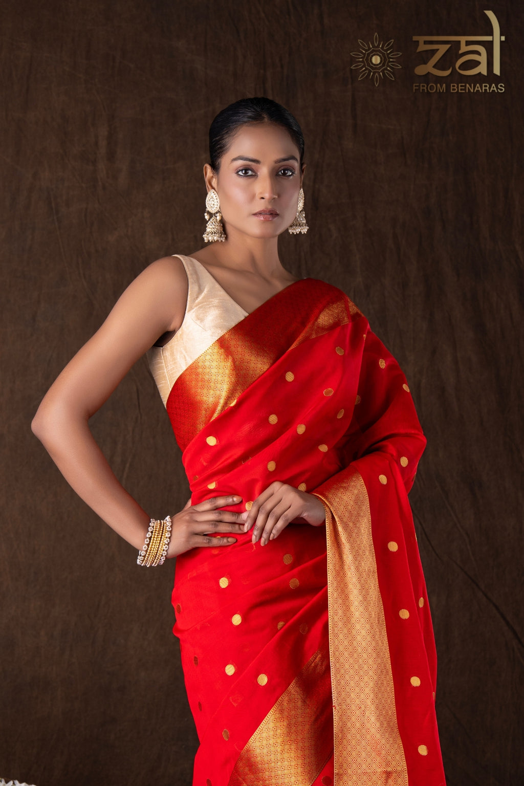 Red Katan Silk Zari Boota Banarasi Handloom Saree