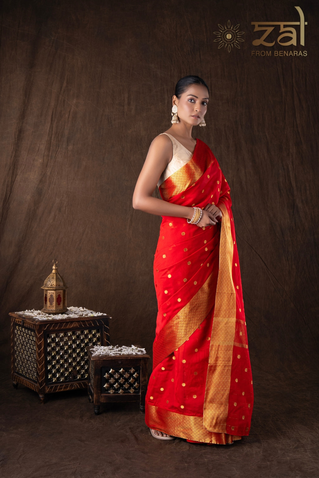 Red Katan Silk Zari Boota Banarasi Handloom Saree
