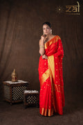 Red Katan Silk Zari Boota Banarasi Handloom Saree