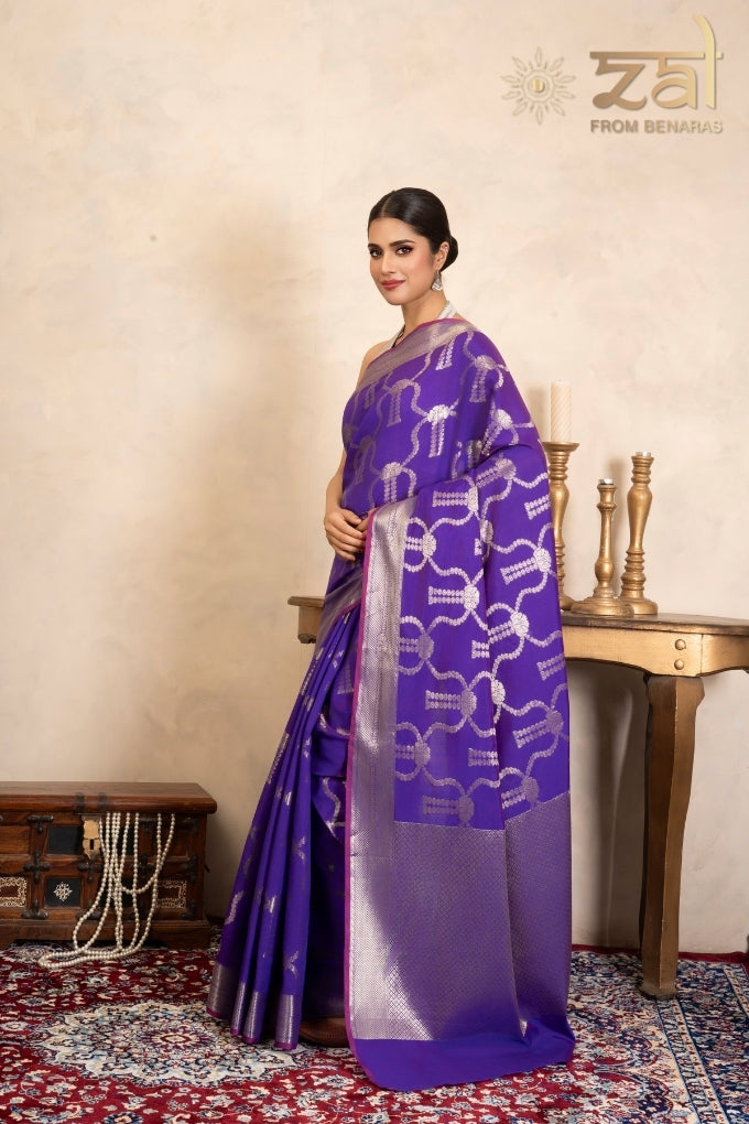 Purple Pure Silk Banarasi Handloom Saree