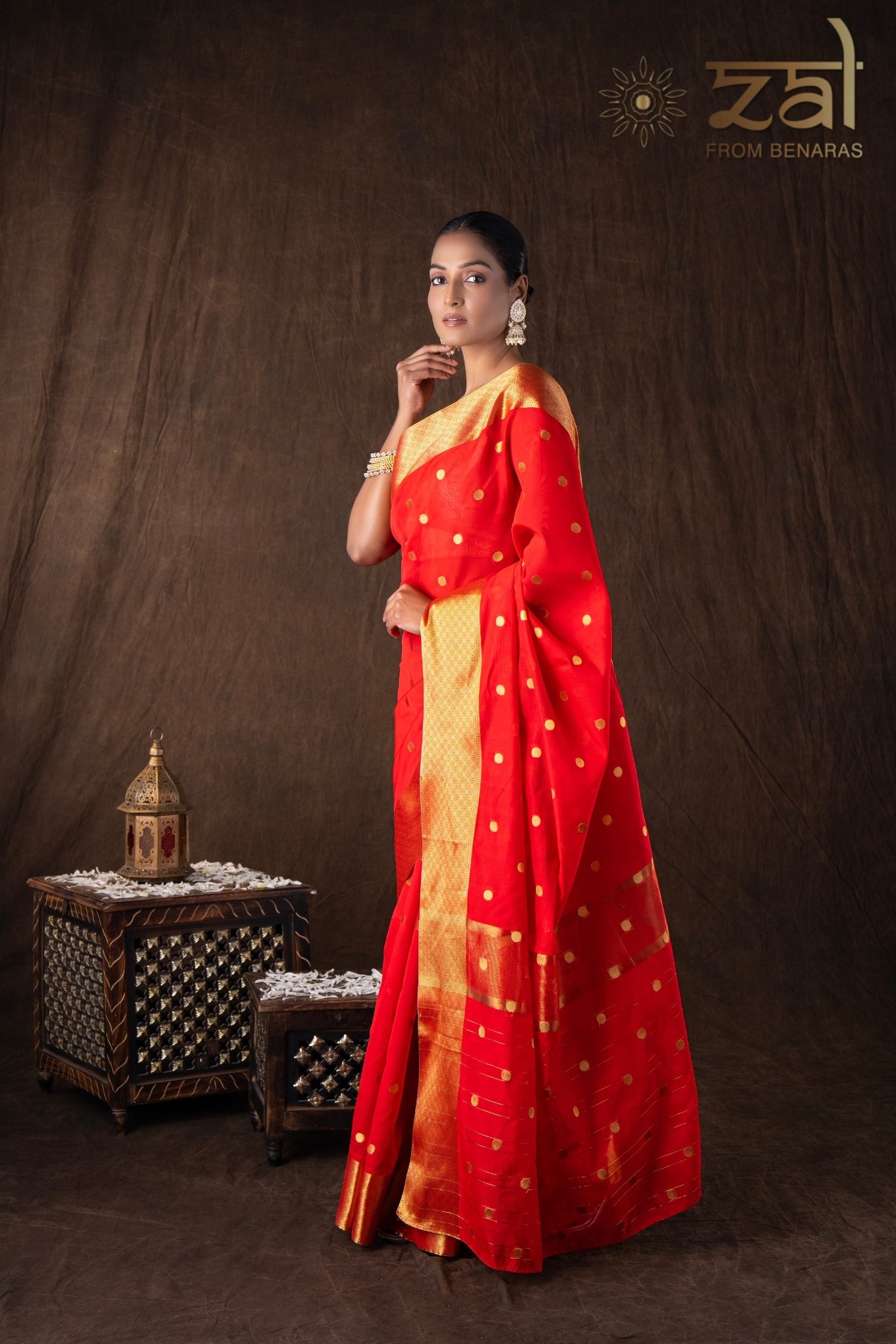 Red Katan Silk Zari Boota Banarasi Handloom Saree