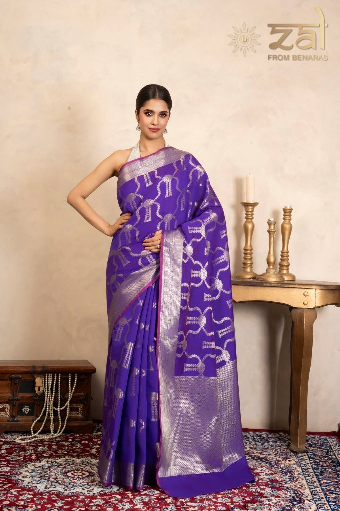 Purple Pure Silk Banarasi Handloom Saree