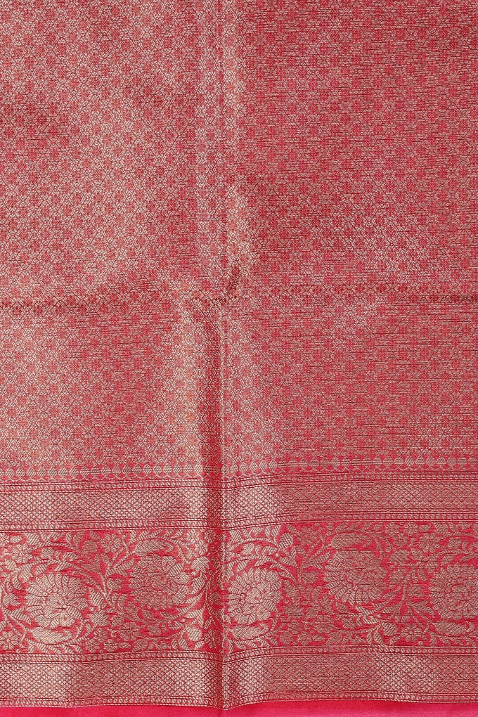 White-Pink Kora Organza Silk Banarasi Handloom Saree