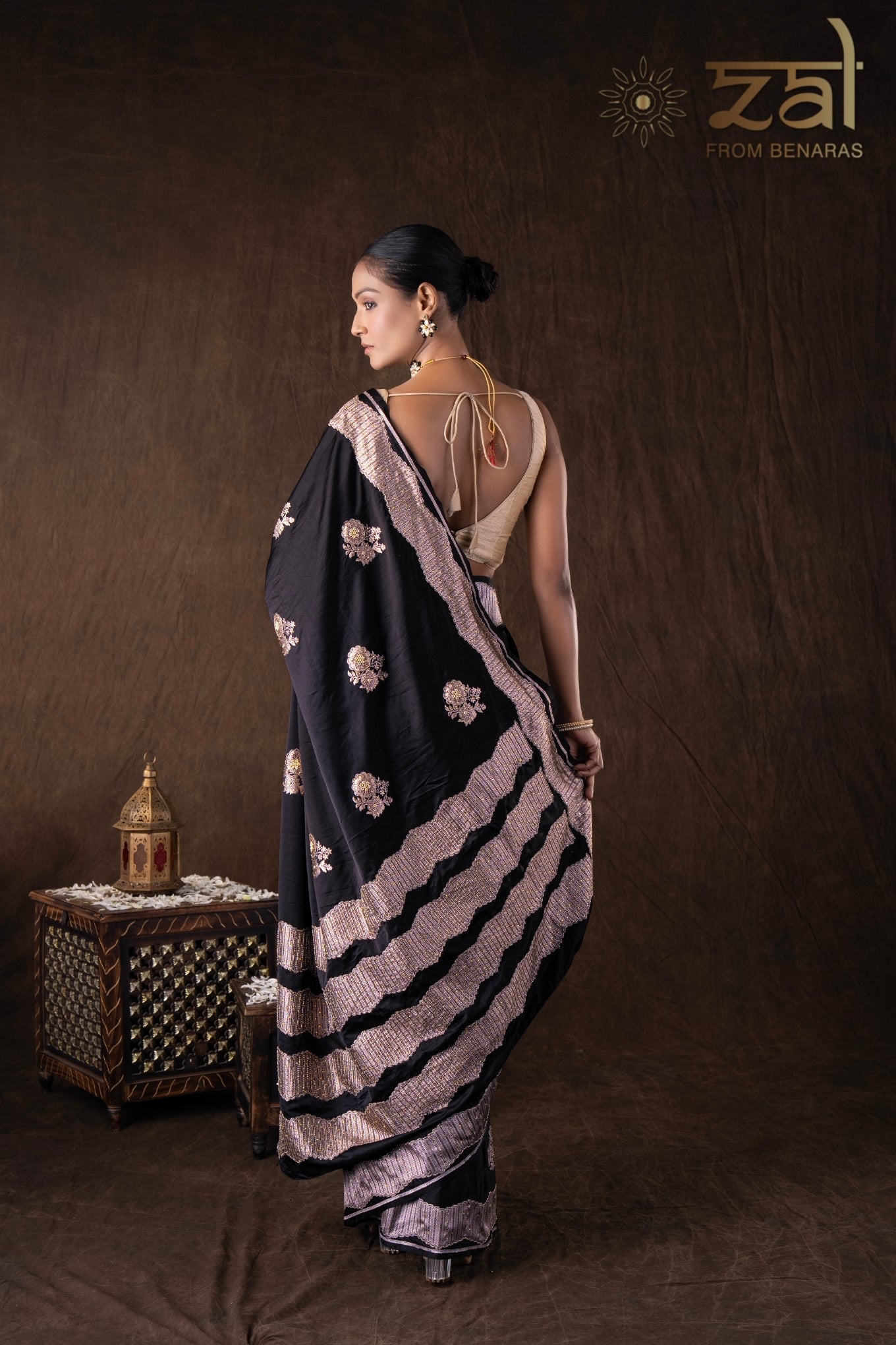 Black Pure Katan Silk Handwork Saree