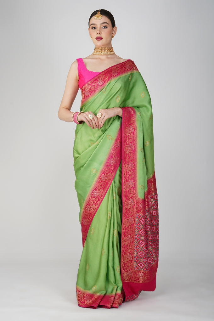 Parrot Green Pure Katan Silk banarasi handloom Saree
