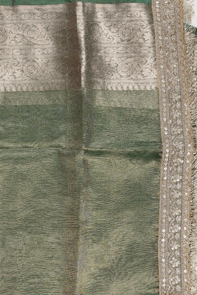 Green Shade Crushed Tissue Silk Banarasi handloom Saree