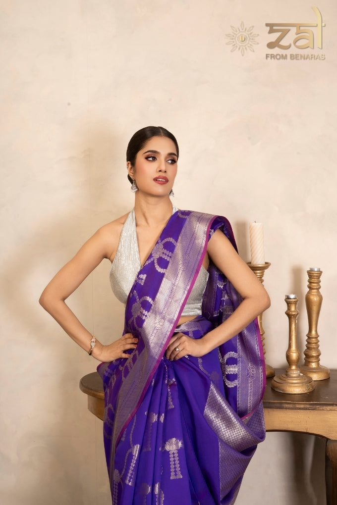 Purple Pure Silk Banarasi Handloom Saree