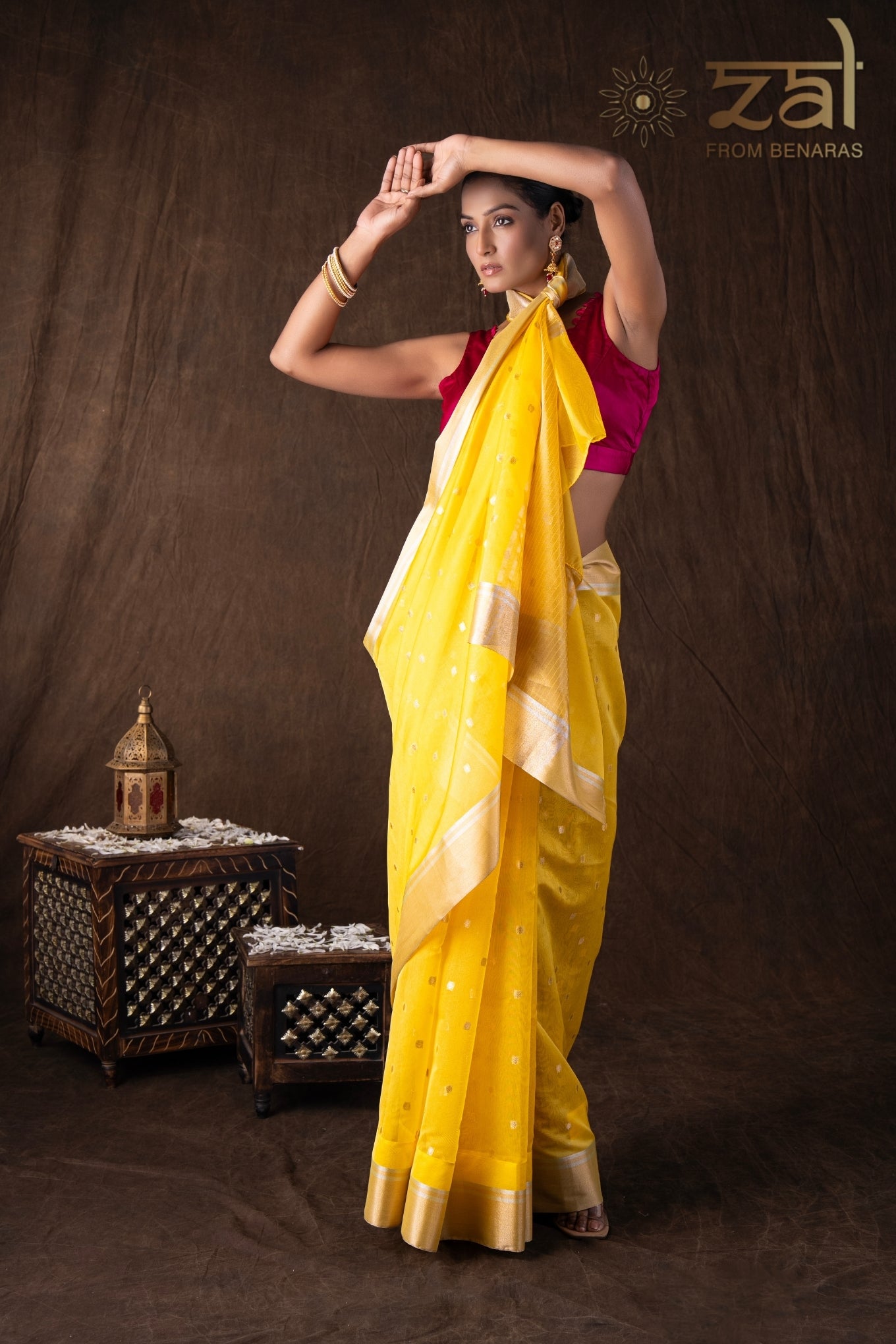 Yellow Katan Silk Zari Boota Banarasi Handloom Saree