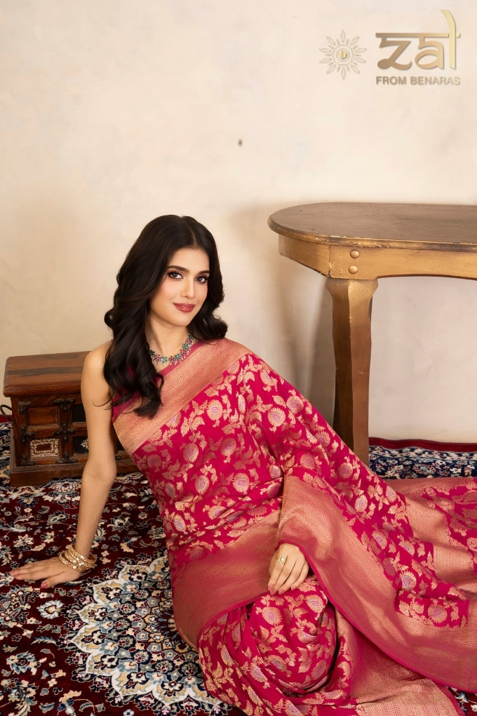 Rani Pink Pure Katan Banarasi Handloom Saree
